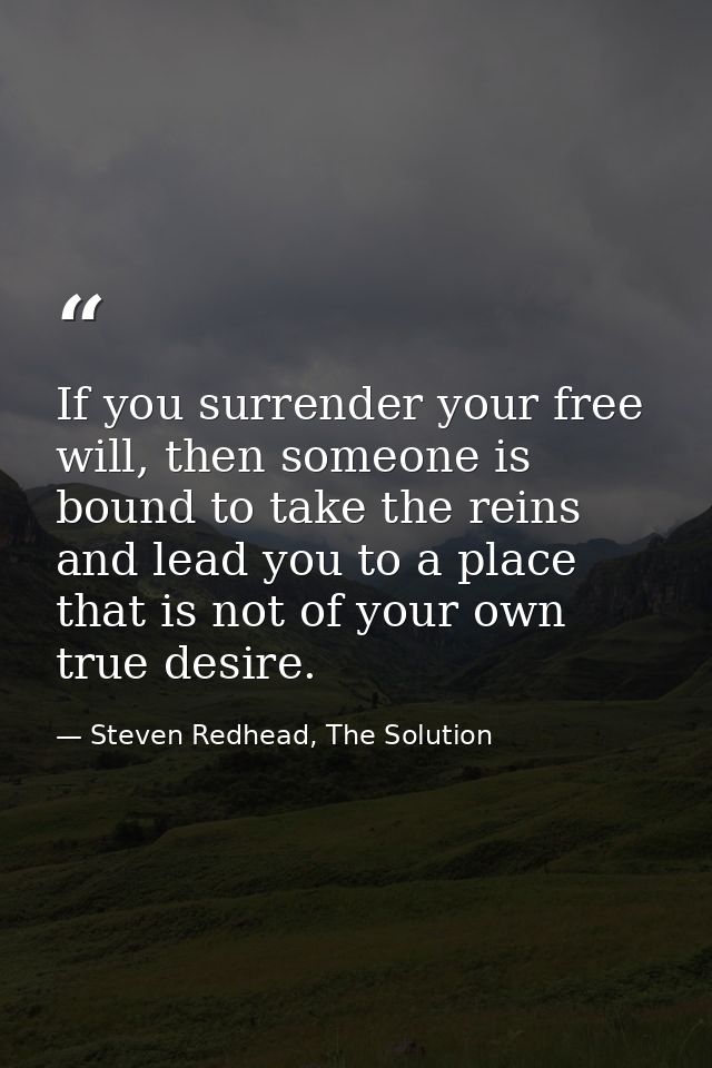 If you surrender your free will, then someone is bound to take the reins and lead you to a place that is not of your own — Steven Redhead, The Solution