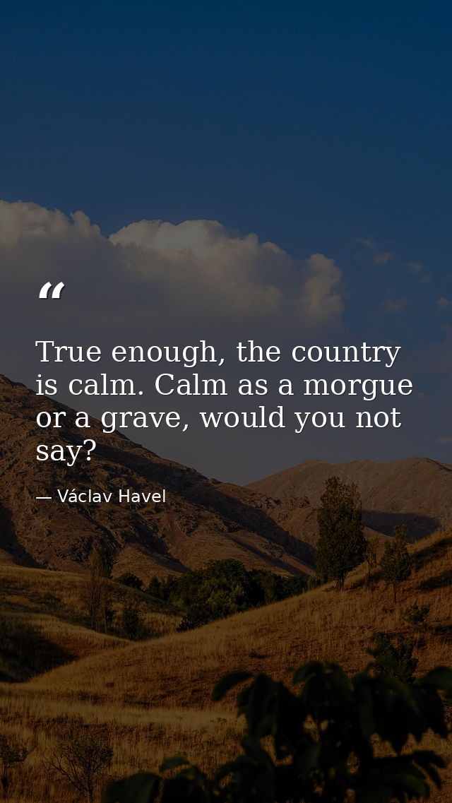 True enough, the country is calm. Calm as a morgue or a grave, would you not say? — Václav Havel