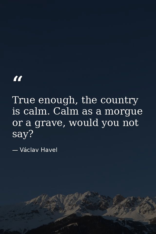 True enough, the country is calm. Calm as a morgue or a grave, would you not say? — Václav Havel