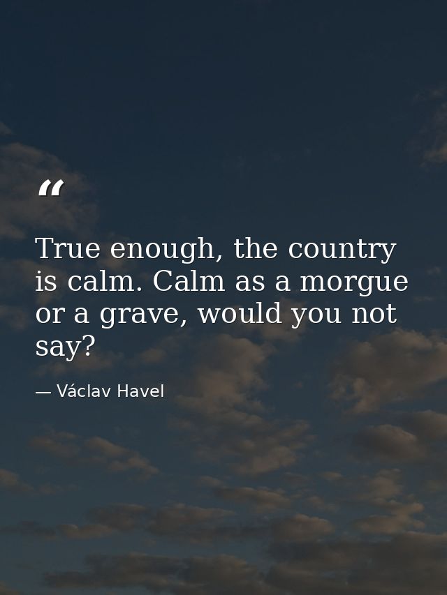 True enough, the country is calm. Calm as a morgue or a grave, would you not say? — Václav Havel