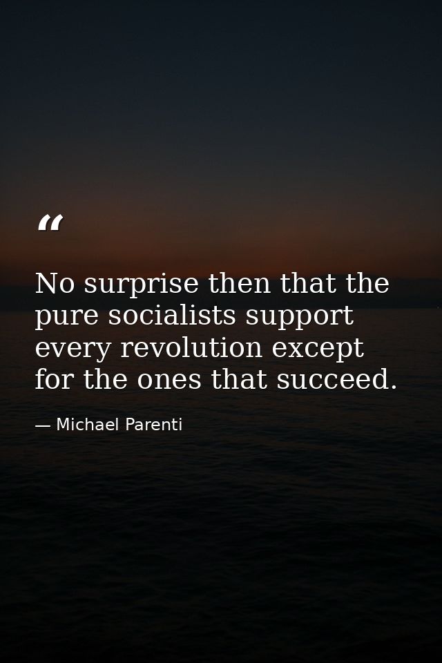 No surprise then that the pure socialists support every revolution except for the ones that succeed. — Michael Parenti