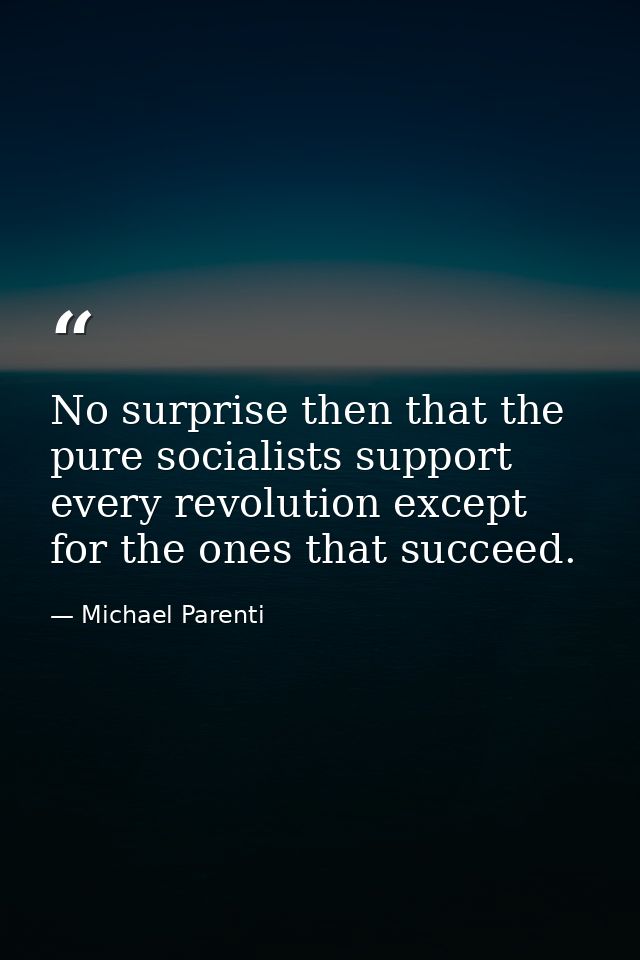 No surprise then that the pure socialists support every revolution except for the ones that succeed. — Michael Parenti
