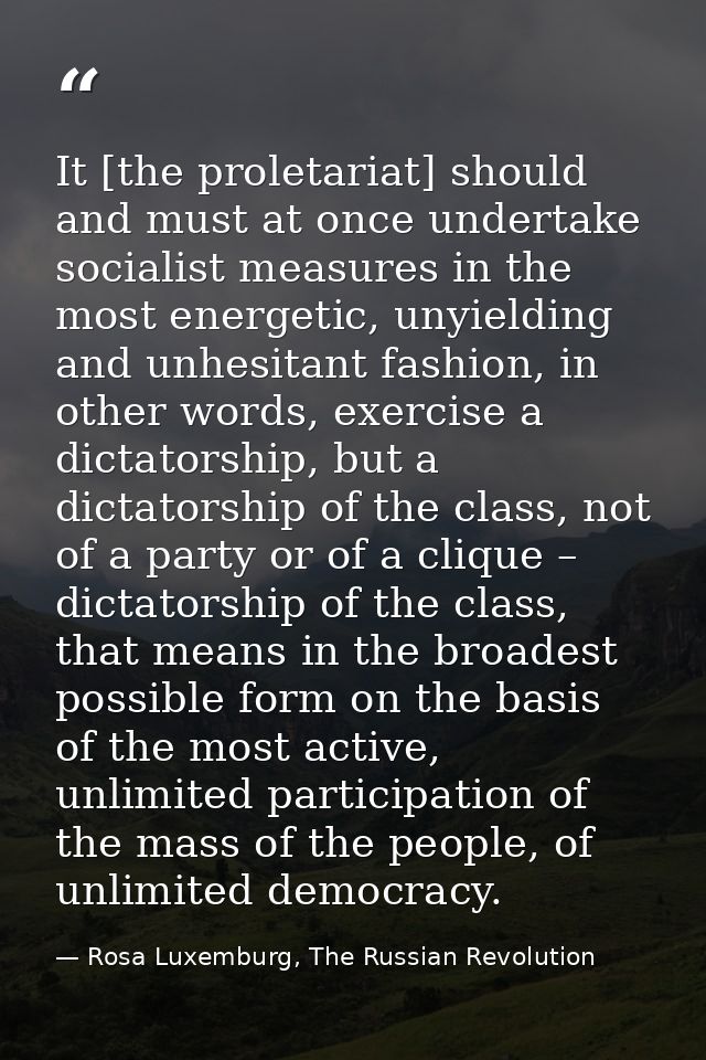 It [the proletariat] should and must at once undertake socialist measures in the most energetic, unyielding and unhesita — Rosa Luxemburg, The Russian Revolution