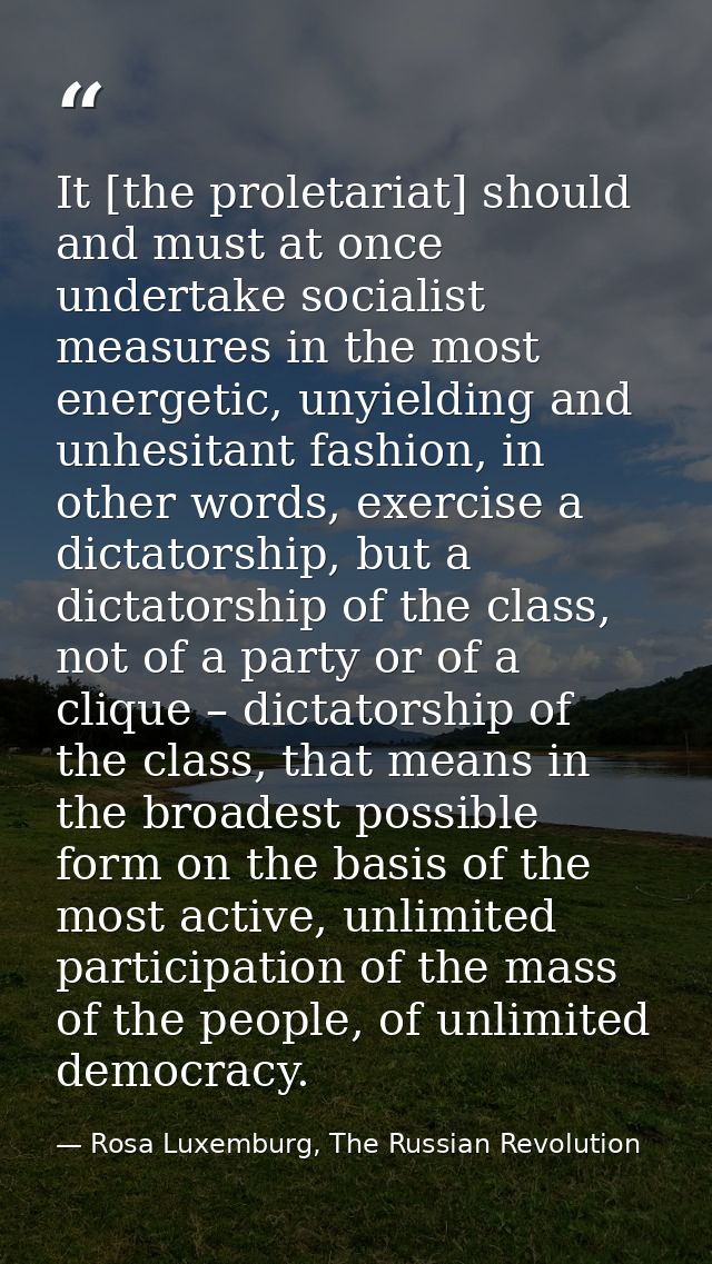 It [the proletariat] should and must at once undertake socialist measures in the most energetic, unyielding and unhesita — Rosa Luxemburg, The Russian Revolution
