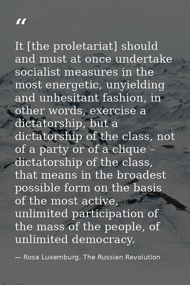It [the proletariat] should and must at once undertake socialist measures in the most energetic, unyielding and unhesita — Rosa Luxemburg, The Russian Revolution