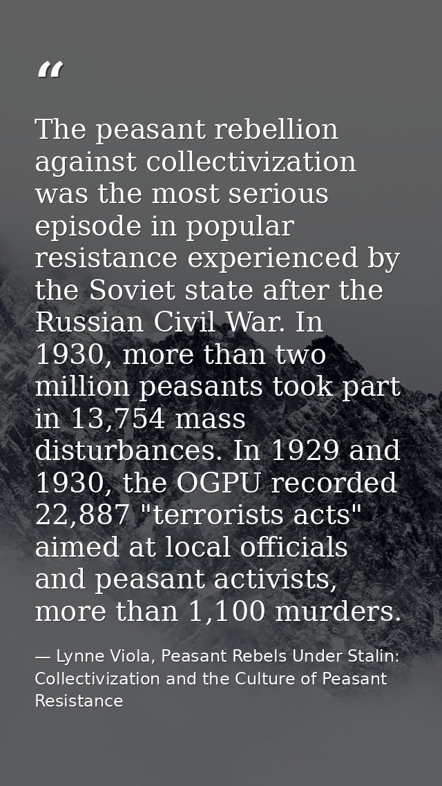 The peasant rebellion against collectivization was the most serious episode in popular resistance experienced by the Sov — Lynne Viola, Peasant Rebels Under Stalin: Collectivization and the Culture of Peasant Resistance