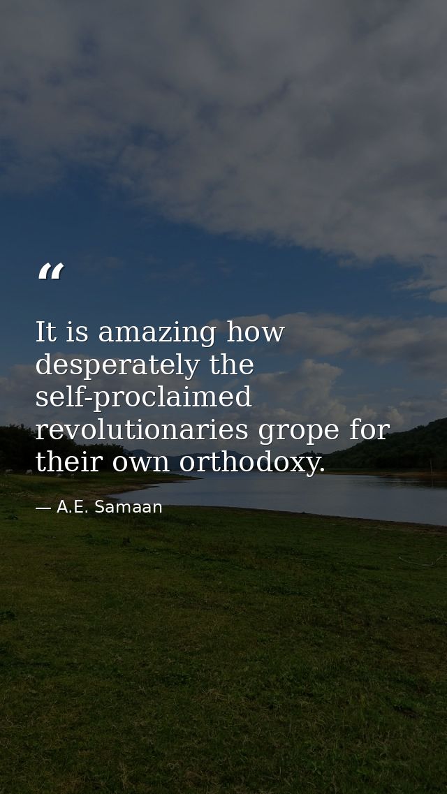 It is amazing how desperately the self-proclaimed revolutionaries grope for their own orthodoxy. — A.E. Samaan