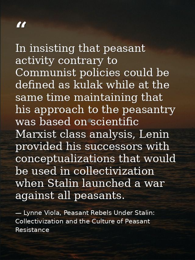 In insisting that peasant activity contrary to Communist policies could be defined as kulak while at the same time maint — Lynne Viola, Peasant Rebels Under Stalin: Collectivization and the Culture of Peasant Resistance