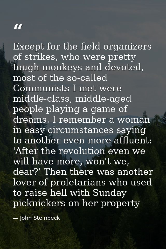 Except for the field organizers of strikes, who were pretty tough monkeys and devoted, most of the so-called Communists  — John Steinbeck