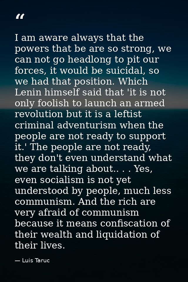 I am aware always that the powers that be are so strong, we can not go headlong to pit our forces, it would be suicidal, — Luis Taruc
