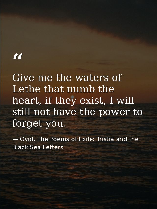 Give me the waters of Lethe that numb the heart, if they exist, I will still not have the power to forget you. — Ovid, The Poems of Exile: Tristia and the Black Sea Letters