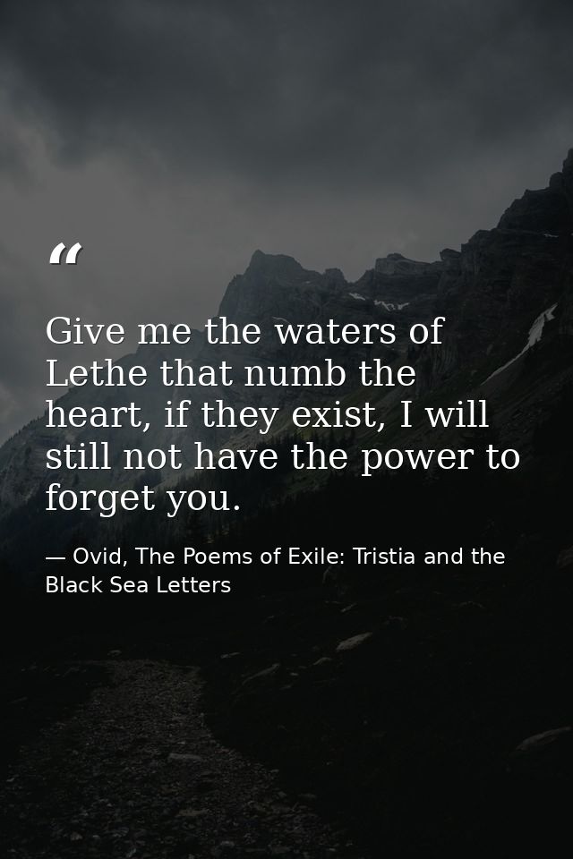 Give me the waters of Lethe that numb the heart, if they exist, I will still not have the power to forget you. — Ovid, The Poems of Exile: Tristia and the Black Sea Letters