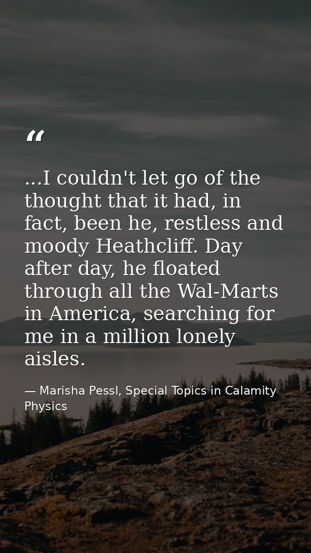 ...I couldn't let go of the thought that it had, in fact, been he, restless and moody Heathcliff. Day after day, he floa — Marisha Pessl, Special Topics in Calamity Physics