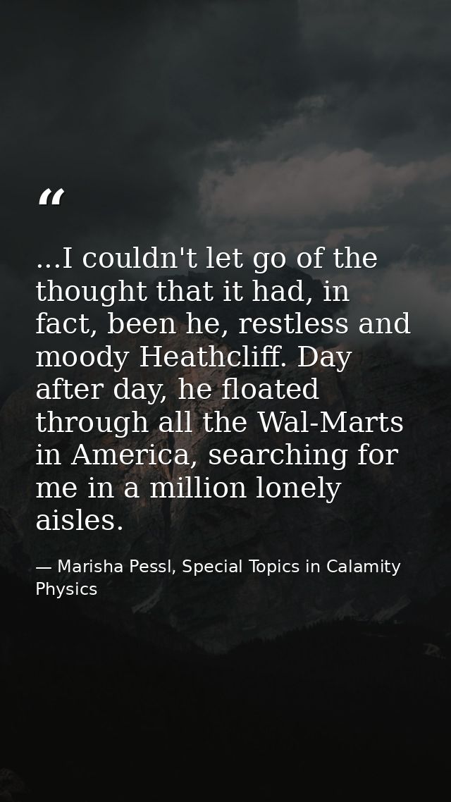 ...I couldn't let go of the thought that it had, in fact, been he, restless and moody Heathcliff. Day after day, he floa — Marisha Pessl, Special Topics in Calamity Physics