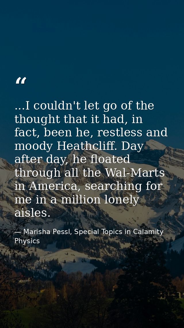 ...I couldn't let go of the thought that it had, in fact, been he, restless and moody Heathcliff. Day after day, he floa — Marisha Pessl, Special Topics in Calamity Physics