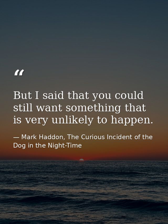But I said that you could still want something that is very unlikely to happen. — Mark Haddon, The Curious Incident of the Dog in the Night-Time