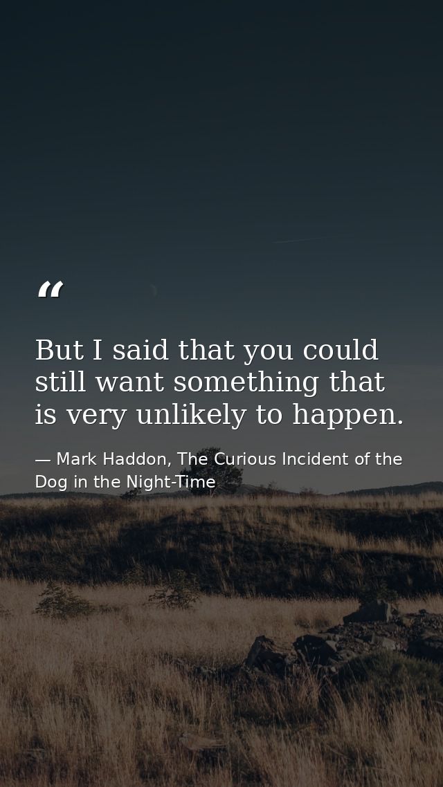 But I said that you could still want something that is very unlikely to happen. — Mark Haddon, The Curious Incident of the Dog in the Night-Time