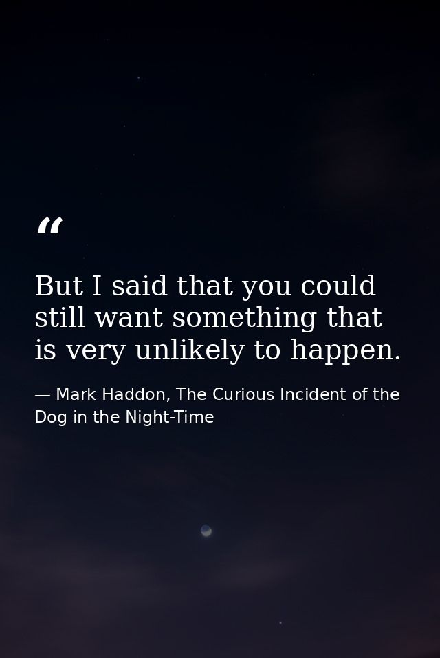 But I said that you could still want something that is very unlikely to happen. — Mark Haddon, The Curious Incident of the Dog in the Night-Time