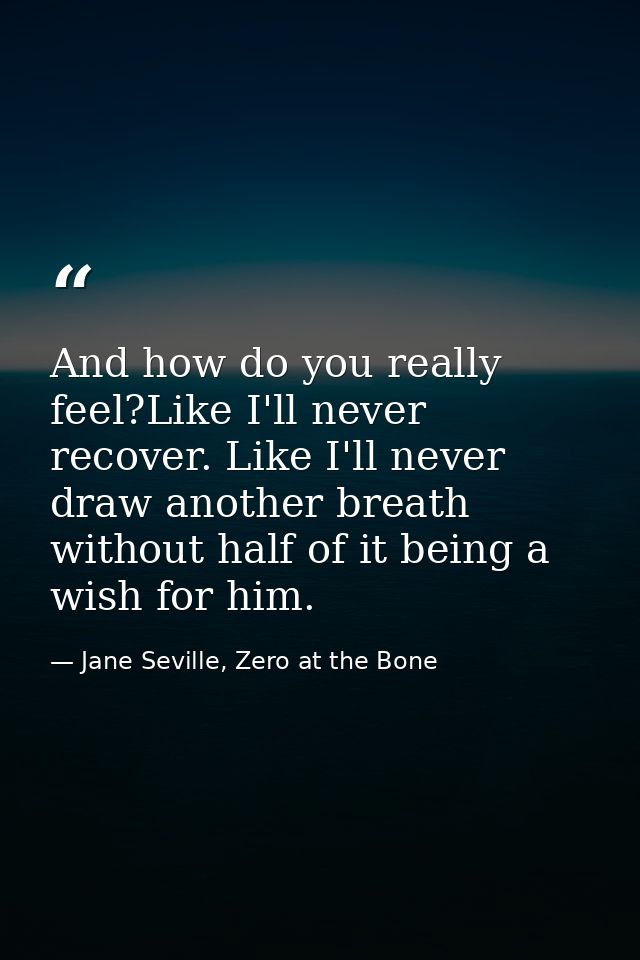 And how do you really feel?Like I'll never recover. Like I'll never draw another breath without half of it being a wish  — Jane Seville, Zero at the Bone