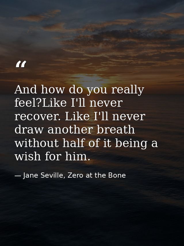 And how do you really feel?Like I'll never recover. Like I'll never draw another breath without half of it being a wish  — Jane Seville, Zero at the Bone