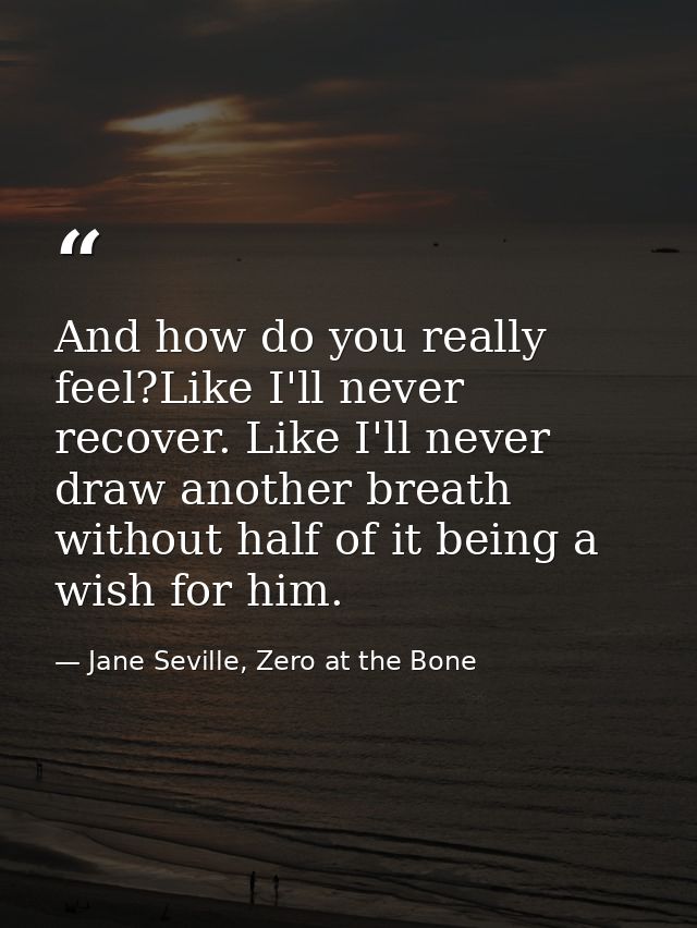 And how do you really feel?Like I'll never recover. Like I'll never draw another breath without half of it being a wish  — Jane Seville, Zero at the Bone