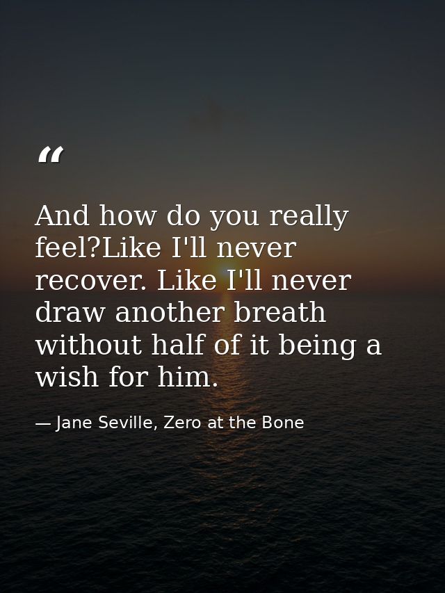 And how do you really feel?Like I'll never recover. Like I'll never draw another breath without half of it being a wish  — Jane Seville, Zero at the Bone