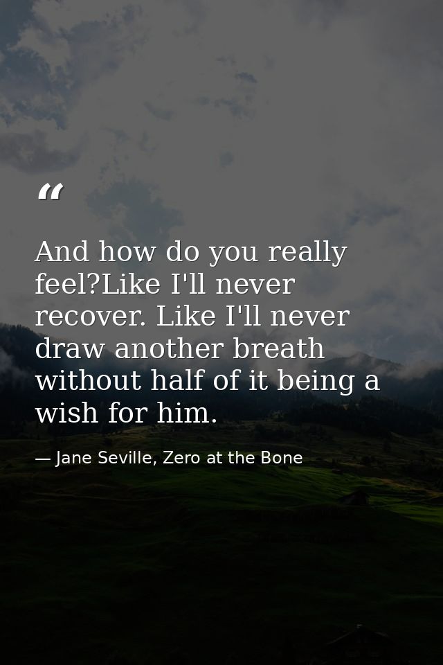 And how do you really feel?Like I'll never recover. Like I'll never draw another breath without half of it being a wish  — Jane Seville, Zero at the Bone