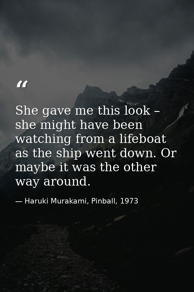 She gave me this look – she might have been watching from a lifeboat as the ship went down. Or maybe it was the other wa — Haruki Murakami, Pinball, 1973