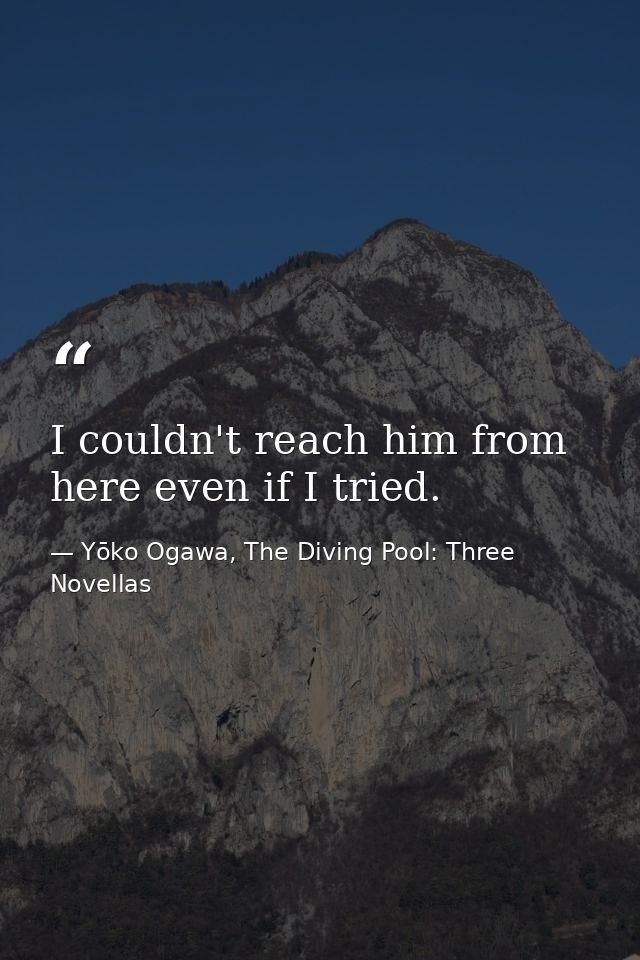 I couldn't reach him from here even if I tried. — Yōko Ogawa, The Diving Pool: Three Novellas