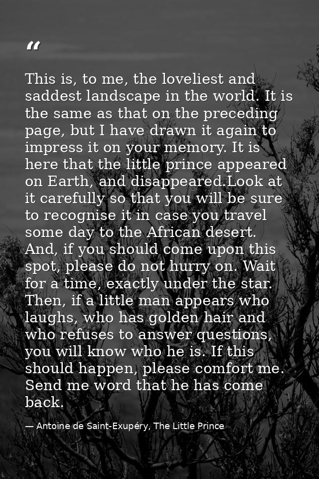 This is, to me, the loveliest and saddest landscape in the world. It is the same as that on the preceding page, but I ha — Antoine de Saint-Exupéry, The Little Prince