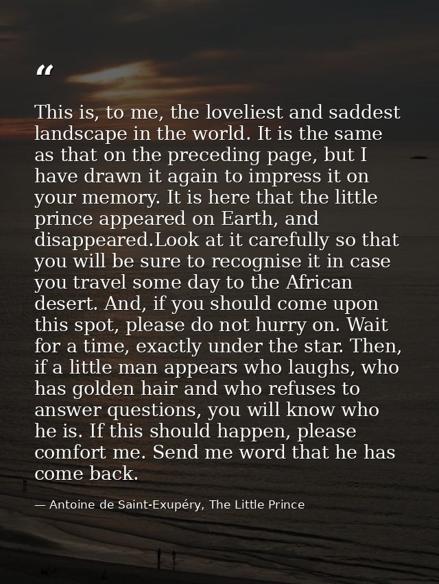 This is, to me, the loveliest and saddest landscape in the world. It is the same as that on the preceding page, but I ha — Antoine de Saint-Exupéry, The Little Prince