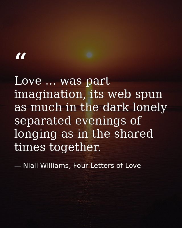 Love ... was part imagination, its web spun as much in the dark lonely separated evenings of longing as in the shared ti — Niall Williams, Four Letters of Love