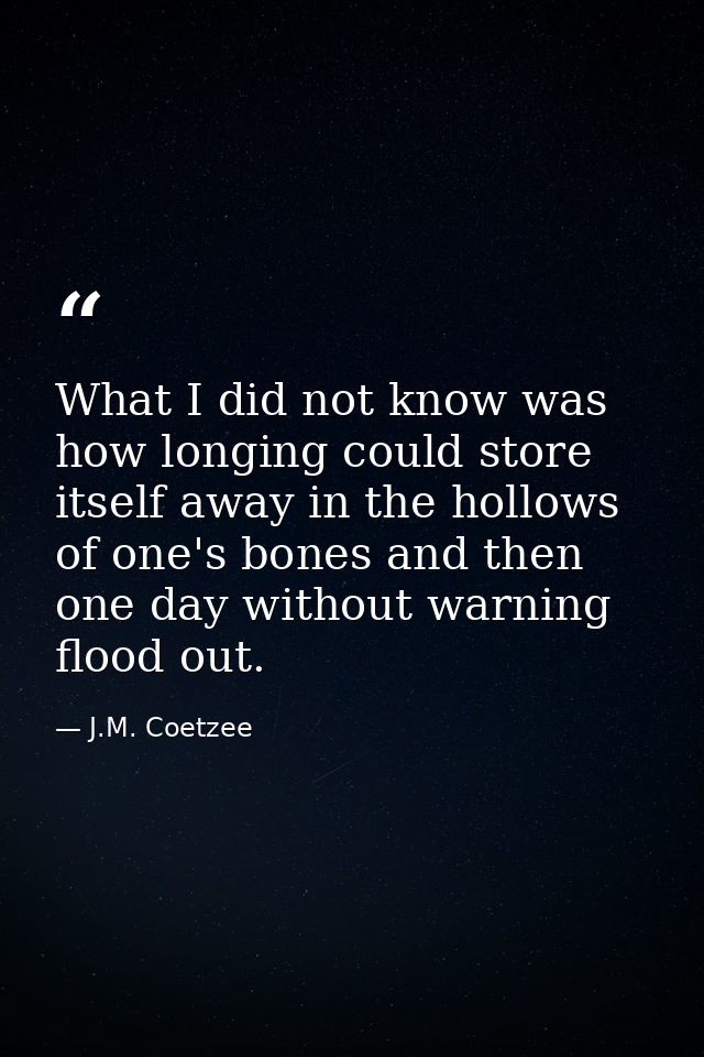 What I did not know was how longing could store itself away in the hollows of one's bones and then one day without warni — J.M. Coetzee