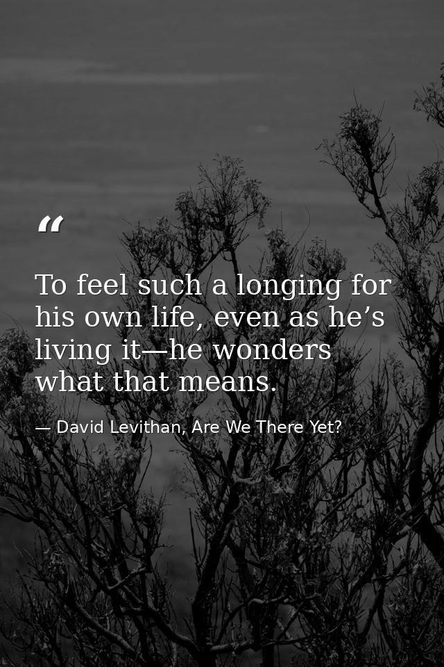 To feel such a longing for his own life, even as he’s living it—he wonders what that means. — David Levithan, Are We There Yet?