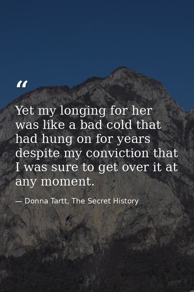 Yet my longing for her was like a bad cold that had hung on for years despite my conviction that I was sure to get over  — Donna Tartt, The Secret History