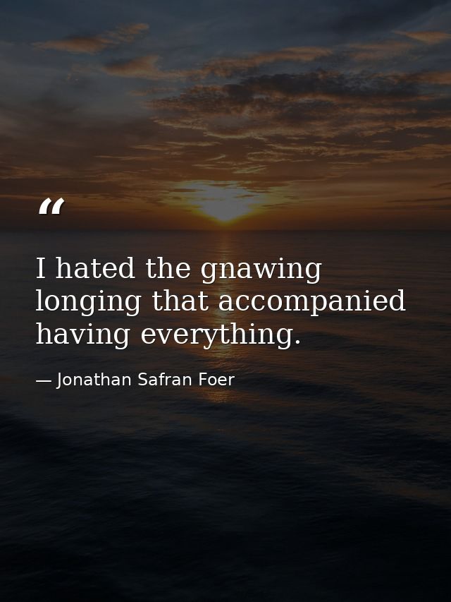 I hated the gnawing longing that accompanied having everything. — Jonathan Safran Foer