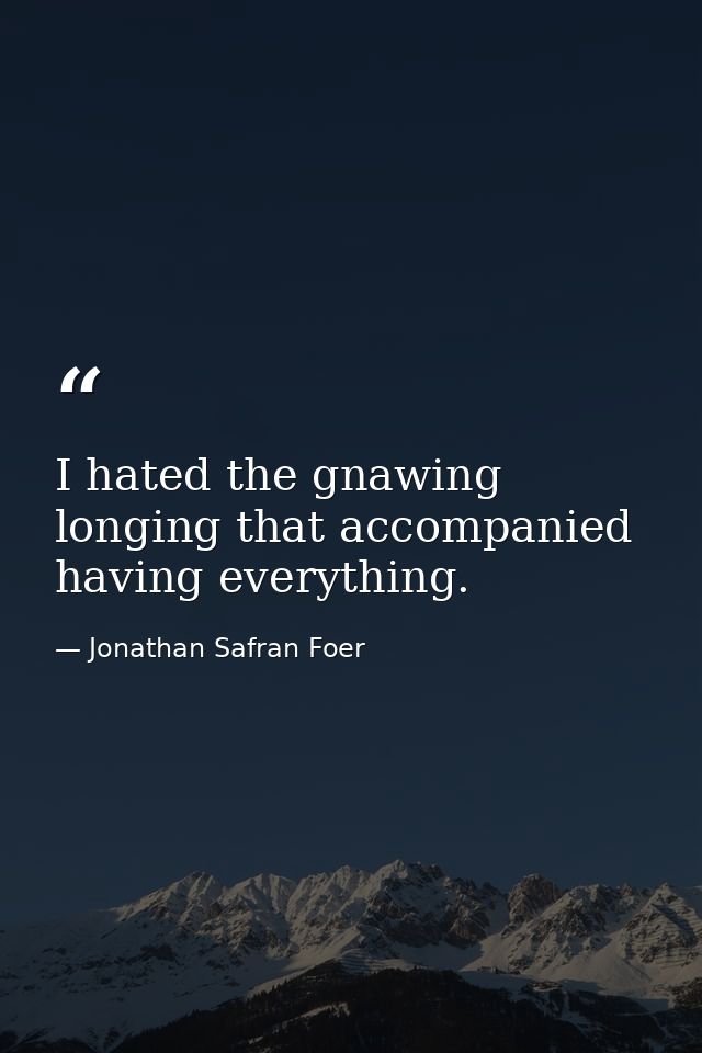 I hated the gnawing longing that accompanied having everything. — Jonathan Safran Foer