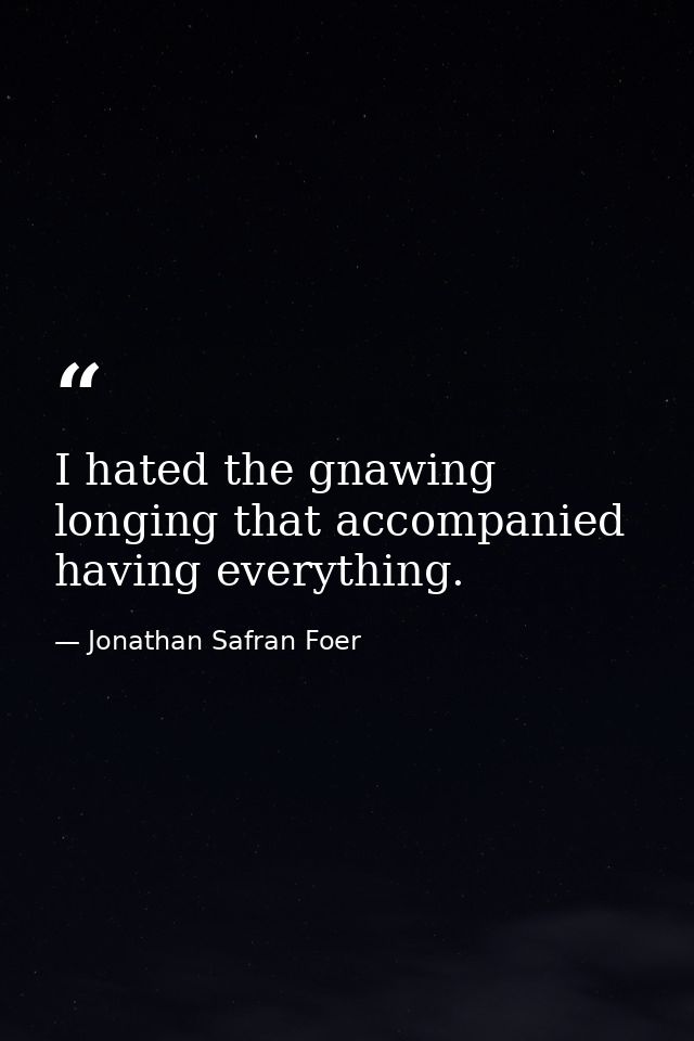 I hated the gnawing longing that accompanied having everything. — Jonathan Safran Foer