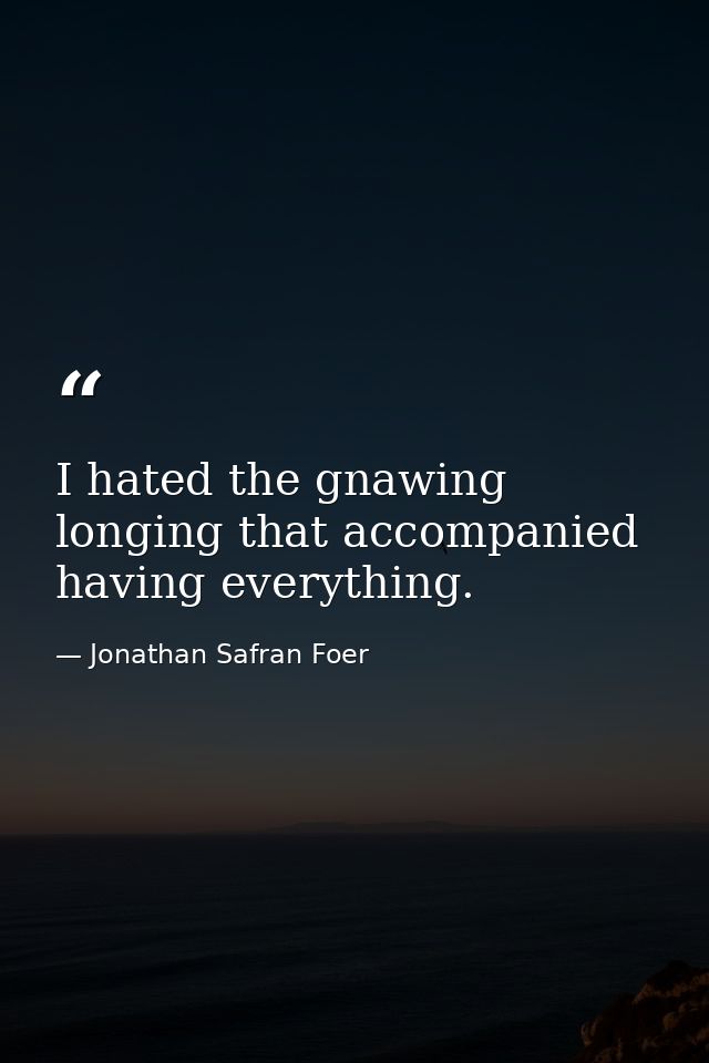 I hated the gnawing longing that accompanied having everything. — Jonathan Safran Foer