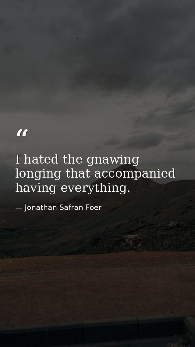I hated the gnawing longing that accompanied having everything. — Jonathan Safran Foer