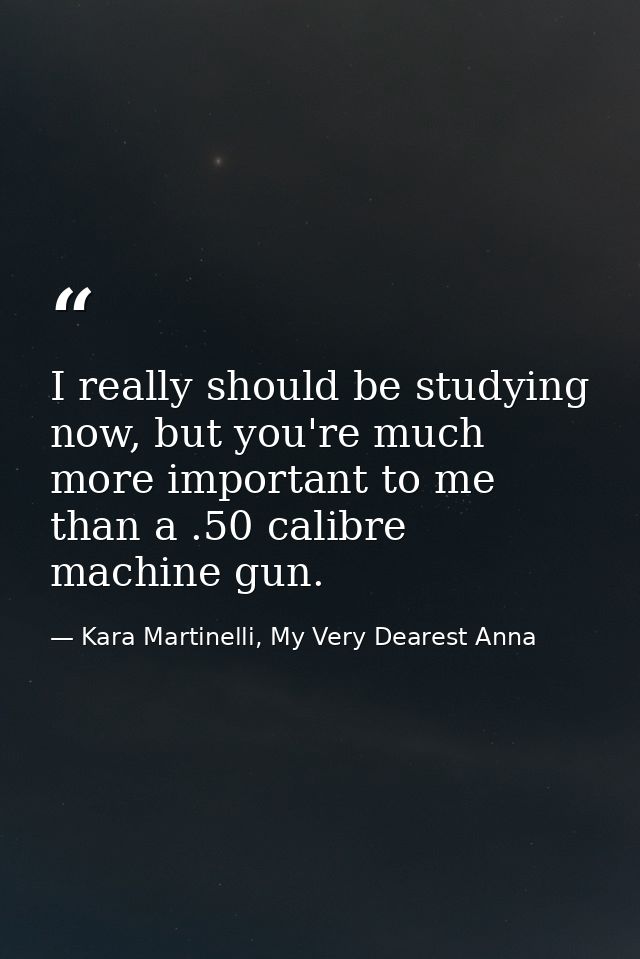 I really should be studying now, but you're much more important to me than a .50 calibre machine gun. — Kara Martinelli, My Very Dearest Anna