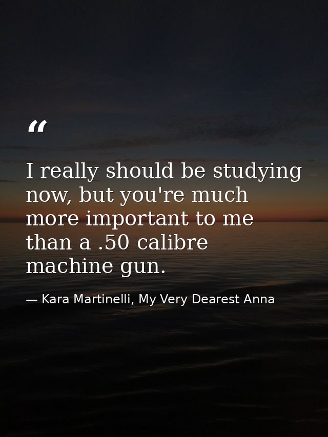 I really should be studying now, but you're much more important to me than a .50 calibre machine gun. — Kara Martinelli, My Very Dearest Anna
