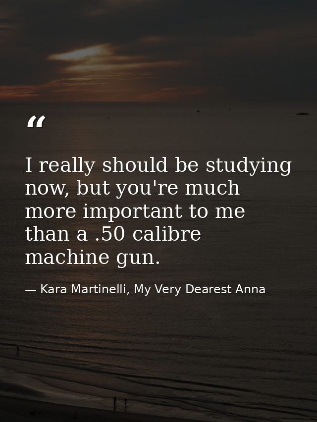 I really should be studying now, but you're much more important to me than a .50 calibre machine gun. — Kara Martinelli, My Very Dearest Anna