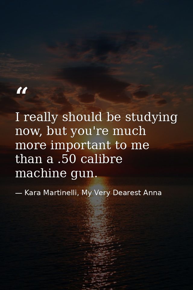 I really should be studying now, but you're much more important to me than a .50 calibre machine gun. — Kara Martinelli, My Very Dearest Anna