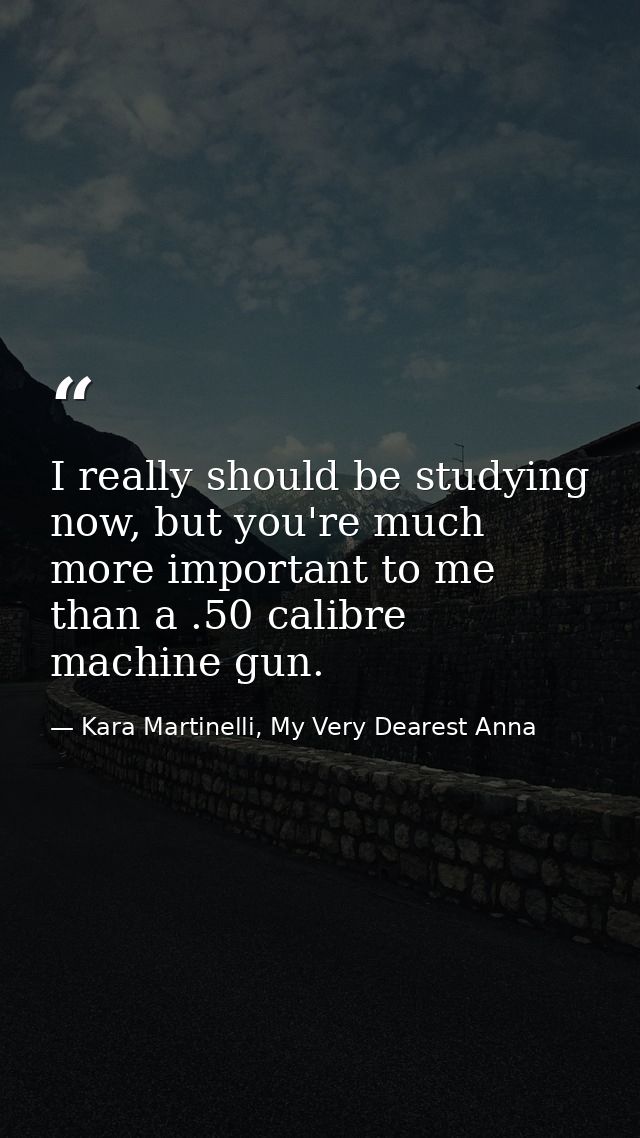 I really should be studying now, but you're much more important to me than a .50 calibre machine gun. — Kara Martinelli, My Very Dearest Anna
