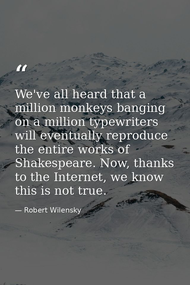 We've all heard that a million monkeys banging on a million typewriters will eventually reproduce the entire works of Sh — Robert Wilensky