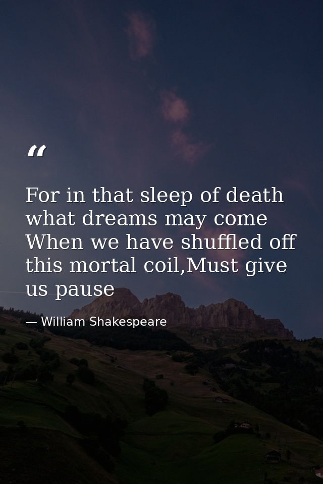 For in that sleep of death what dreams may come When we have shuffled off this mortal coil,Must give us pause — William Shakespeare