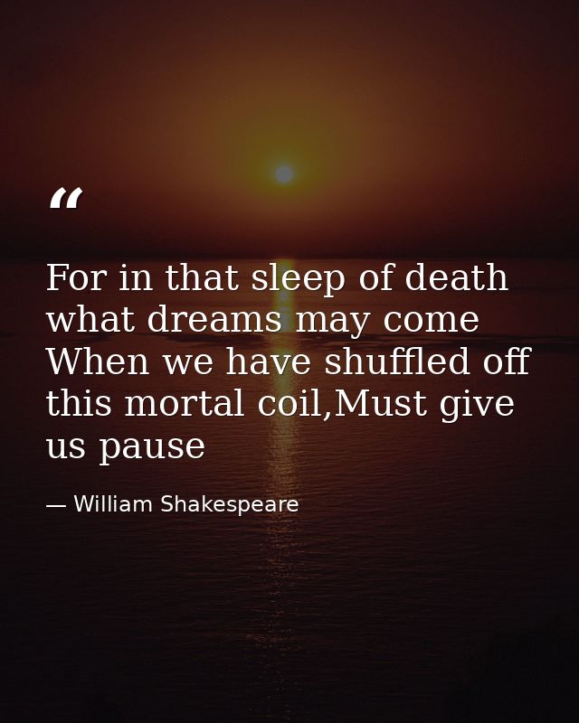 For in that sleep of death what dreams may come When we have shuffled off this mortal coil,Must give us pause — William Shakespeare