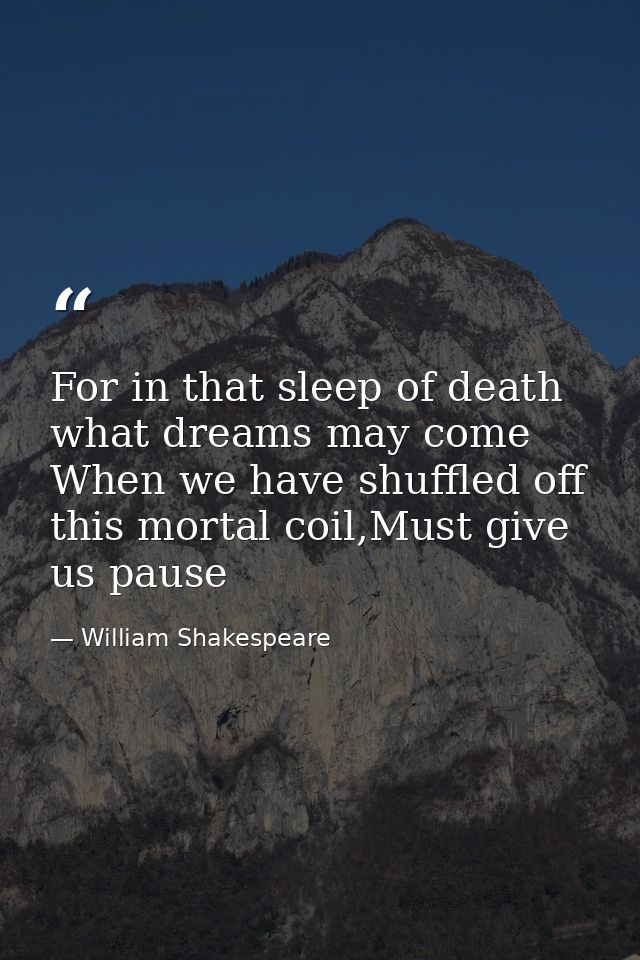 For in that sleep of death what dreams may come When we have shuffled off this mortal coil,Must give us pause — William Shakespeare