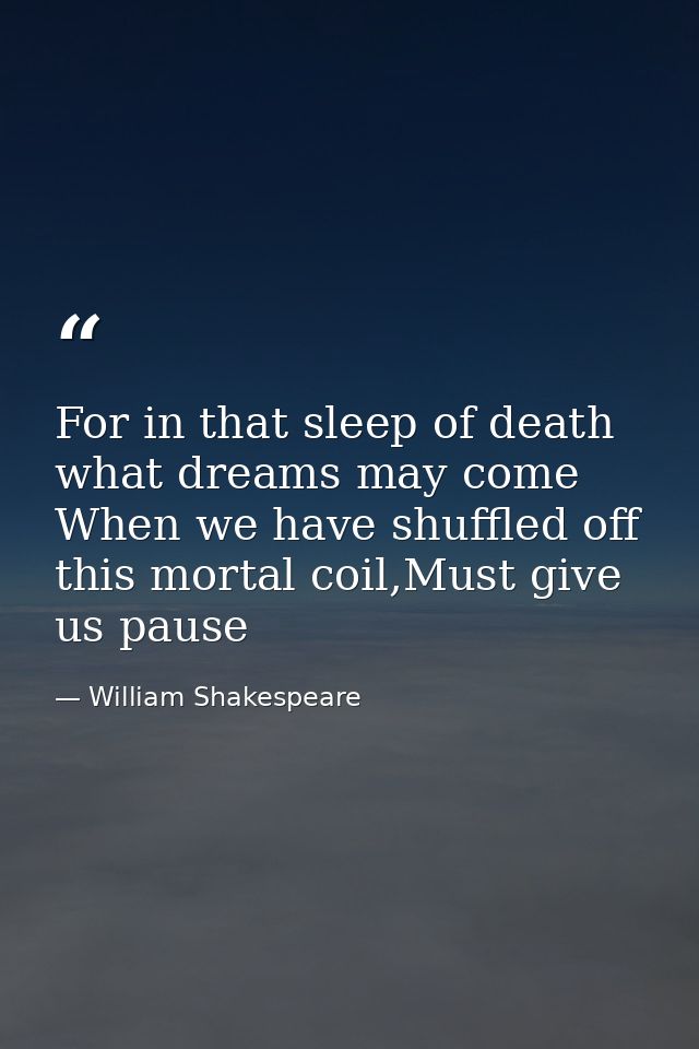 For in that sleep of death what dreams may come When we have shuffled off this mortal coil,Must give us pause — William Shakespeare